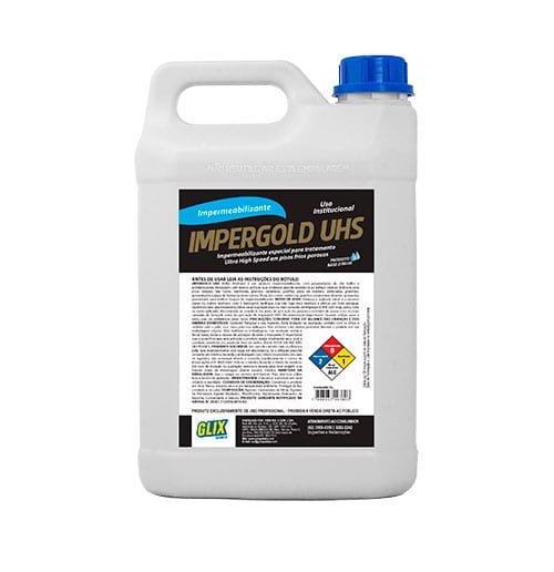 Galão de 5 litros da cera Impergold UHS, impermeabilizante especial para tratamento Ultra High Speed em pisos frios porosos
