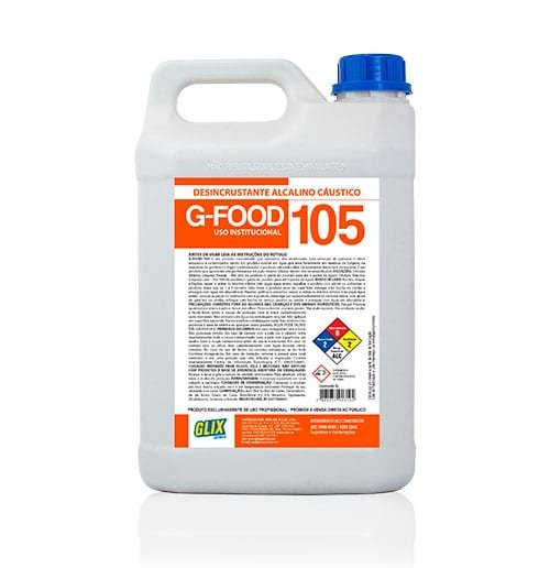 Galão de 5 litros do desincrustante alcalino cáustico G-Food 105, de uso institucional