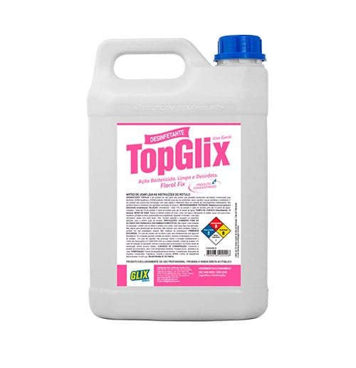 Galão de 5 litros do Desinfetante Concentrado Top Glix, da linha GLIX