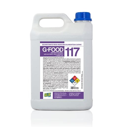 Galão de 5 litros do desinfetante G-FOOD 117, para indústria alimentícia e afins