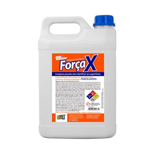 Galão de 5 litros do detergente ativado Força X, para limpeza pesada sem danificar as superfícies
