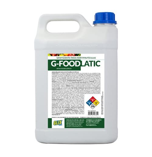Galão do sanitizante para hortifrutículas G-FOOD LATIC, à base de ácido lático, da linha GLIX