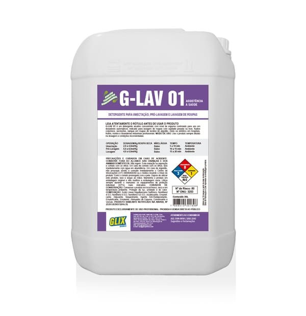 Galão de 30 litros do detergente umectante G-LAV 01, da linha GLIX
