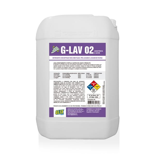 Galão de 30 litros do detergente alcalino G-LAV 02, da linha GLIX