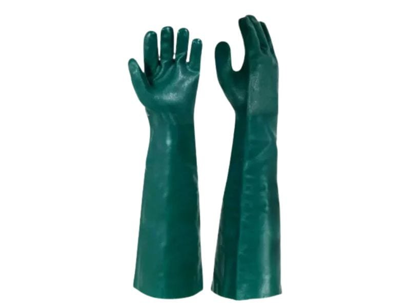 Par de luvas de PVC de cano longo, verdes, para manuseio de produtos químicos